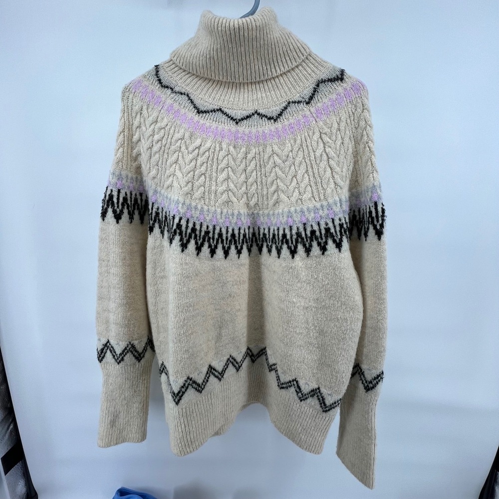 A New Day Womens Cream Fair Isle Turtleneck Cable Knit Sweater Size M